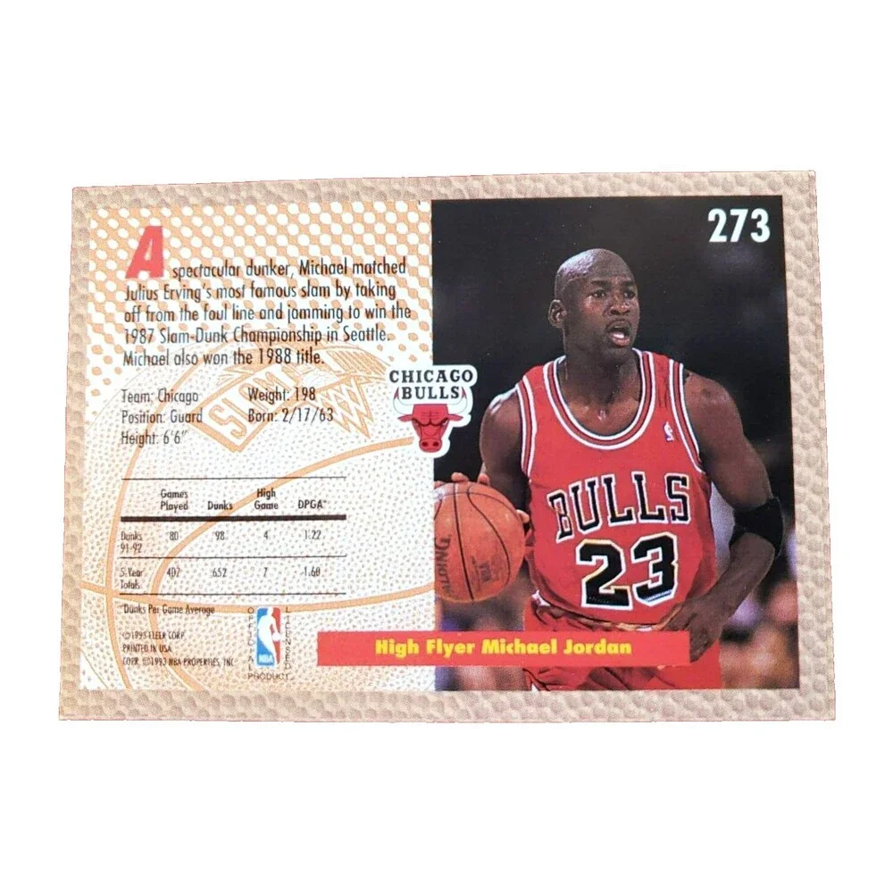 1992-93 Fleer MICHAEL JORDAN SLAM DUNK NBA Basketball Card 273 Chicago Bulls HOF